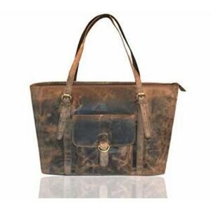 Vintage Genuine Leather Tote Bag For Women Large Shoulder Purse Dirty Brown